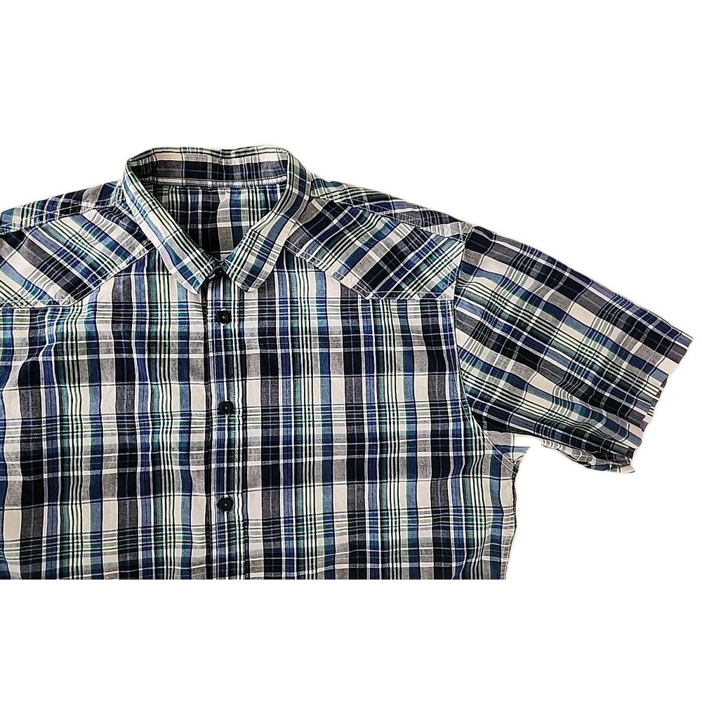Carbon Mens 2XL* 100% Cotton Western Workwear Short Sleeve Blue Plaid Button EUC